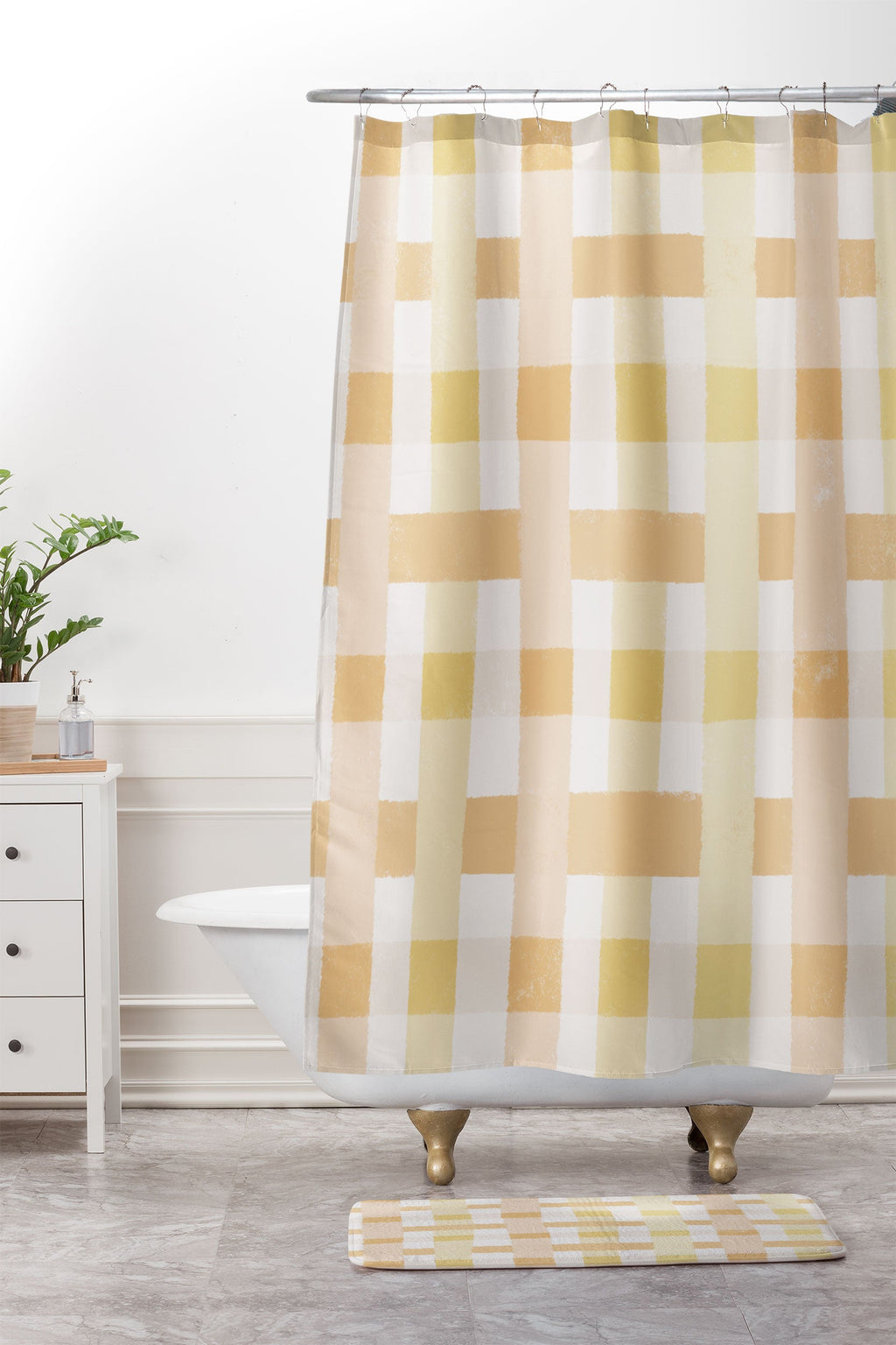 Menina Lisboa Yellow Pink Gingham Memory Foam Bath Mat