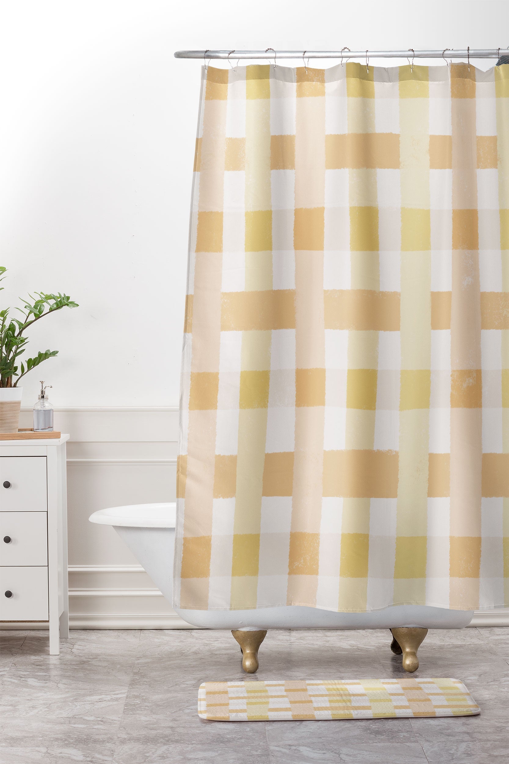 Menina Lisboa Yellow Pink Gingham Memory Foam Bath Mat