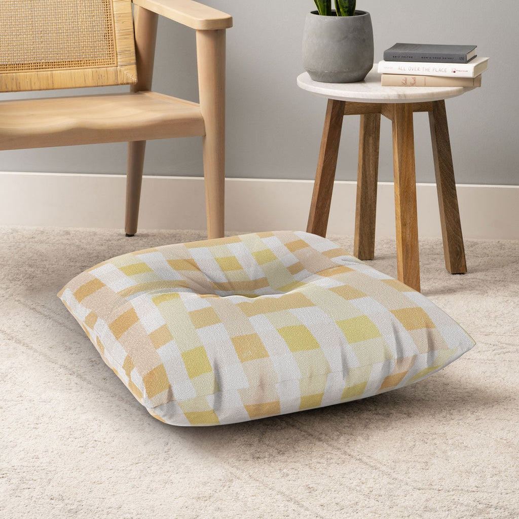 Menina Lisboa Yellow Pink Gingham Floor Pillow Square