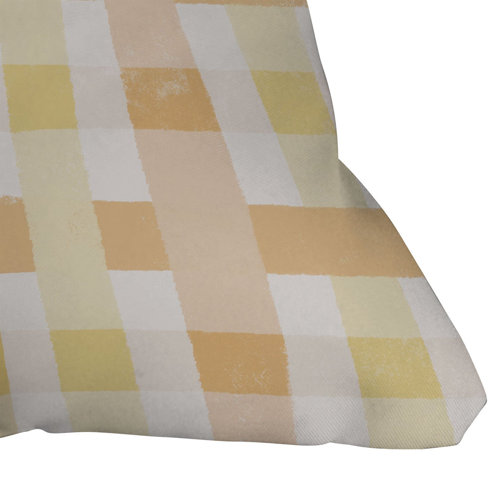 Menina Lisboa Yellow Pink Gingham Outdoor Throw Pillow