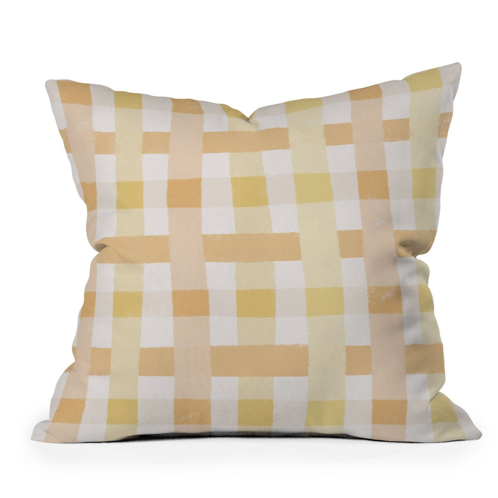Menina Lisboa Yellow Pink Gingham Outdoor Throw Pillow