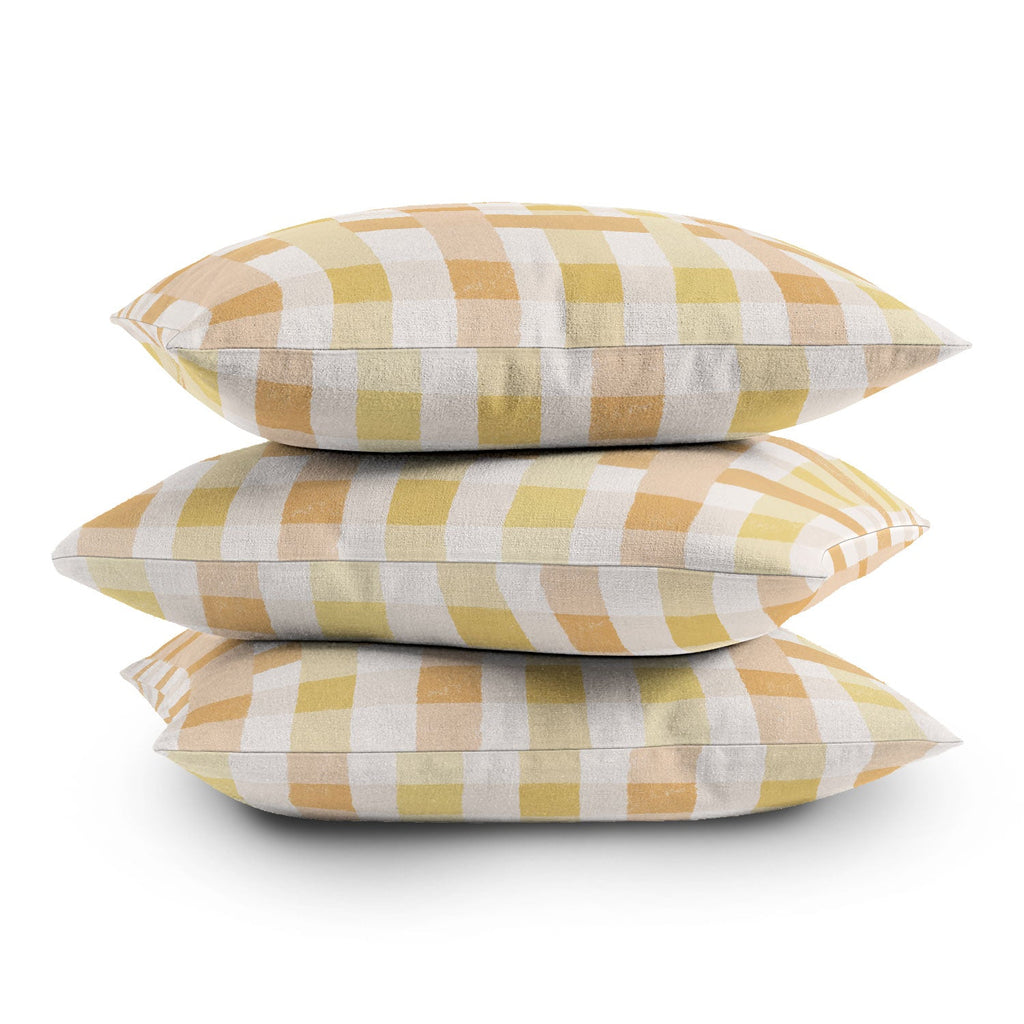 Menina Lisboa Yellow Pink Gingham Outdoor Throw Pillow