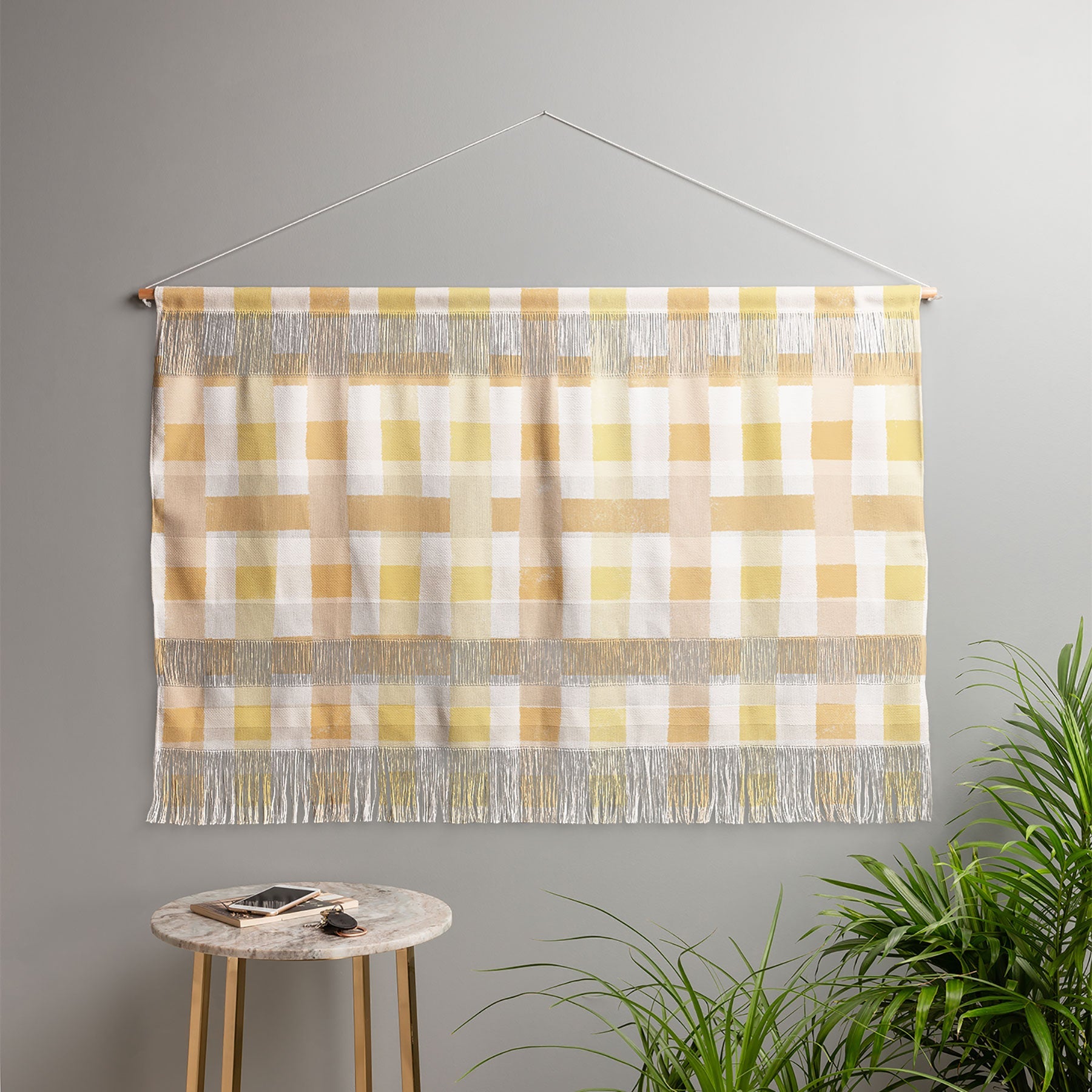 Menina Lisboa Yellow Pink Gingham Wall Hanging Landscape