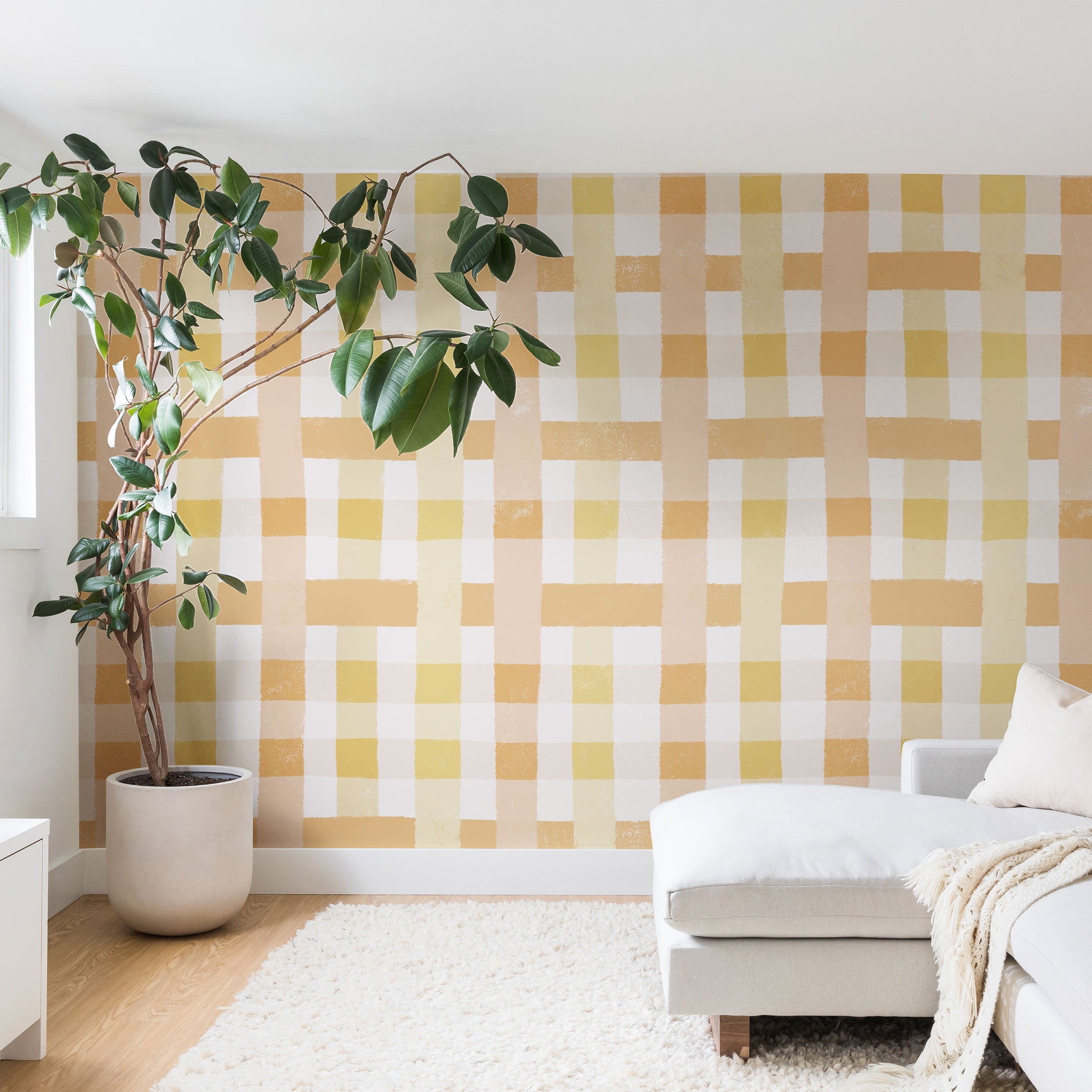 Menina Lisboa Yellow Pink Gingham Wall Mural