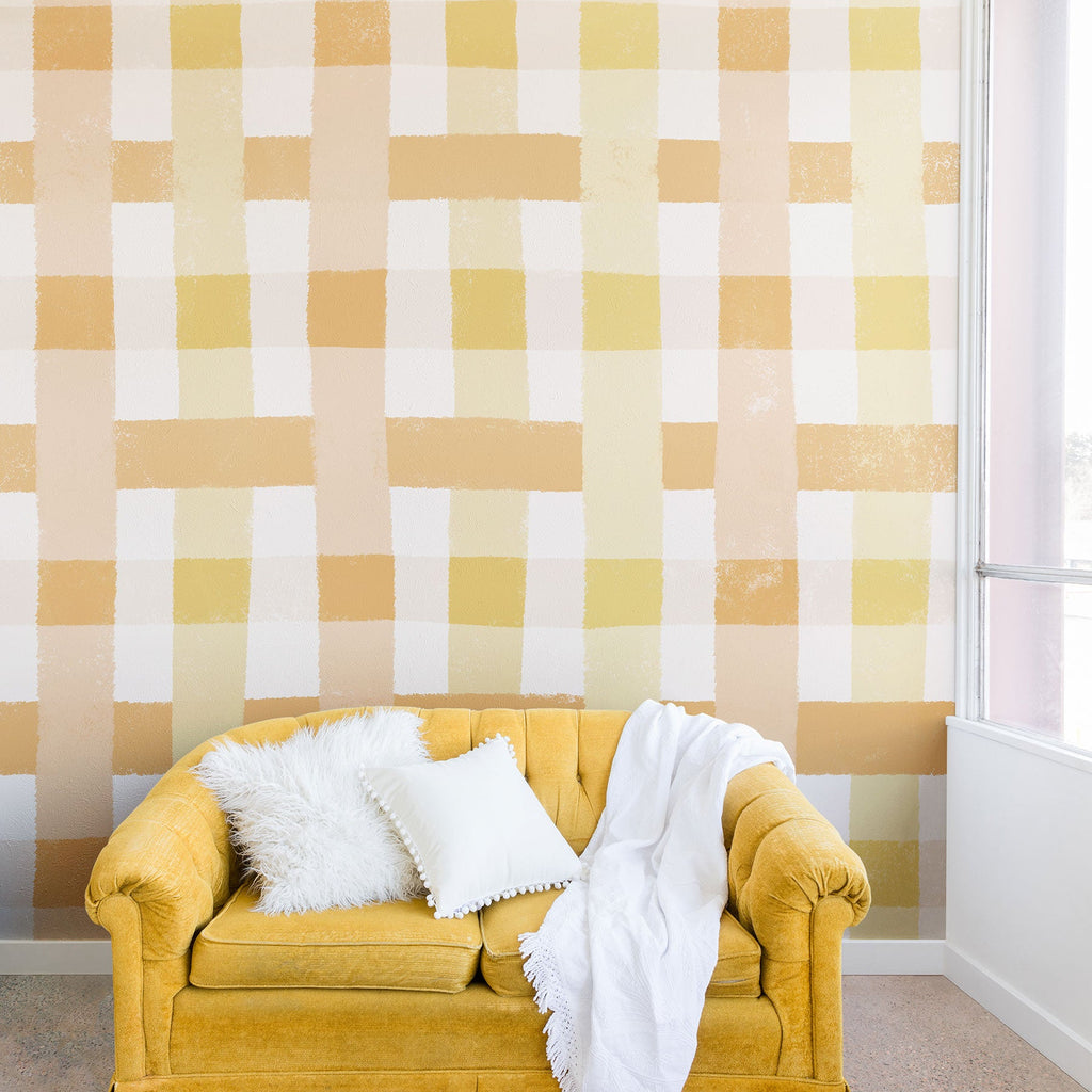Menina Lisboa Yellow Pink Gingham Wall Mural