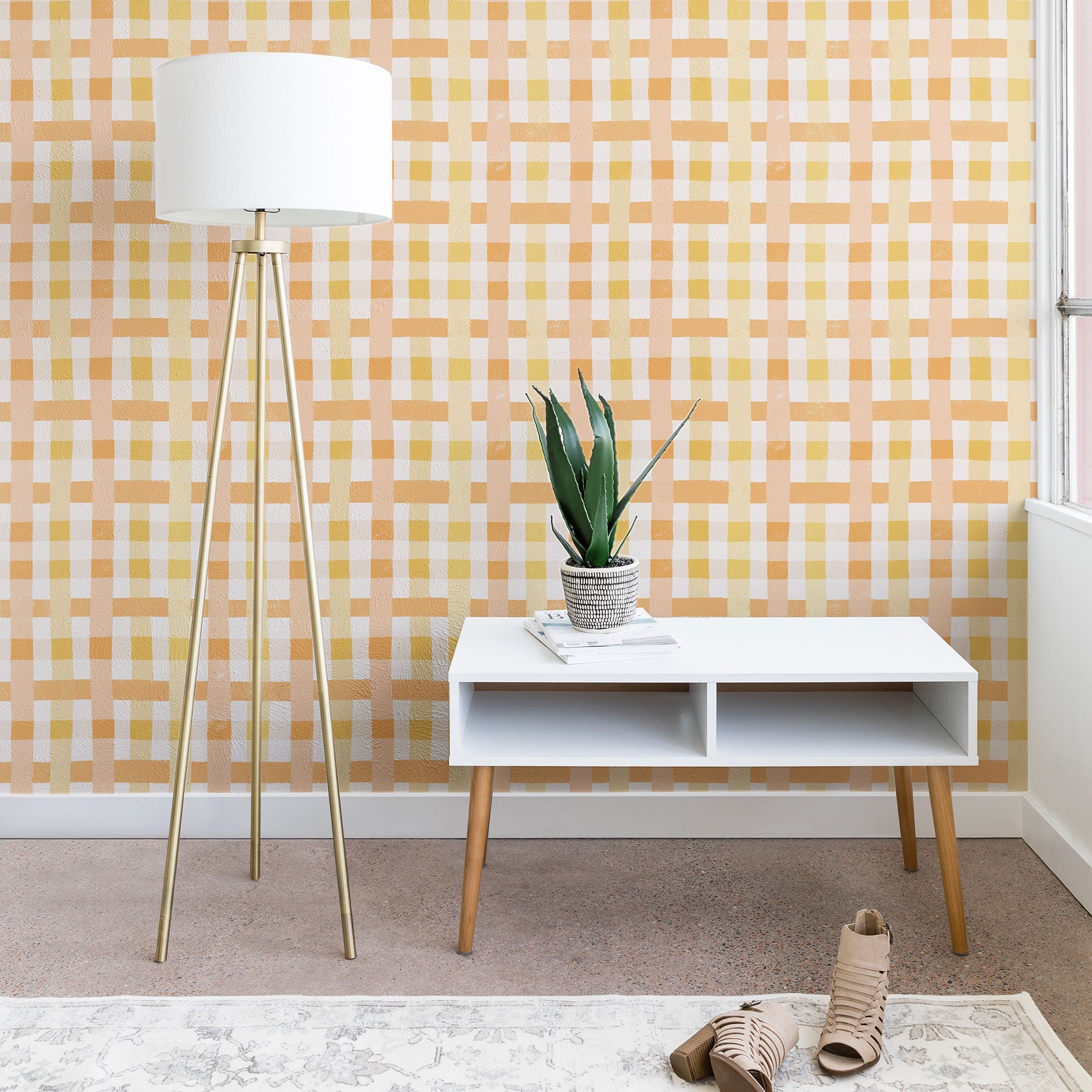Menina Lisboa Yellow Pink Gingham Wallpaper