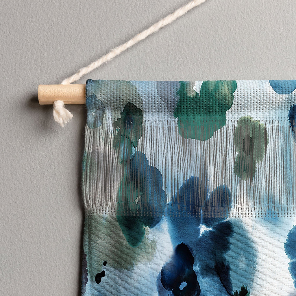 Ninola Design Botanic Retreat Ombre Abstract Watercolor Flowers Blue Navy Wall Hanging Landscape