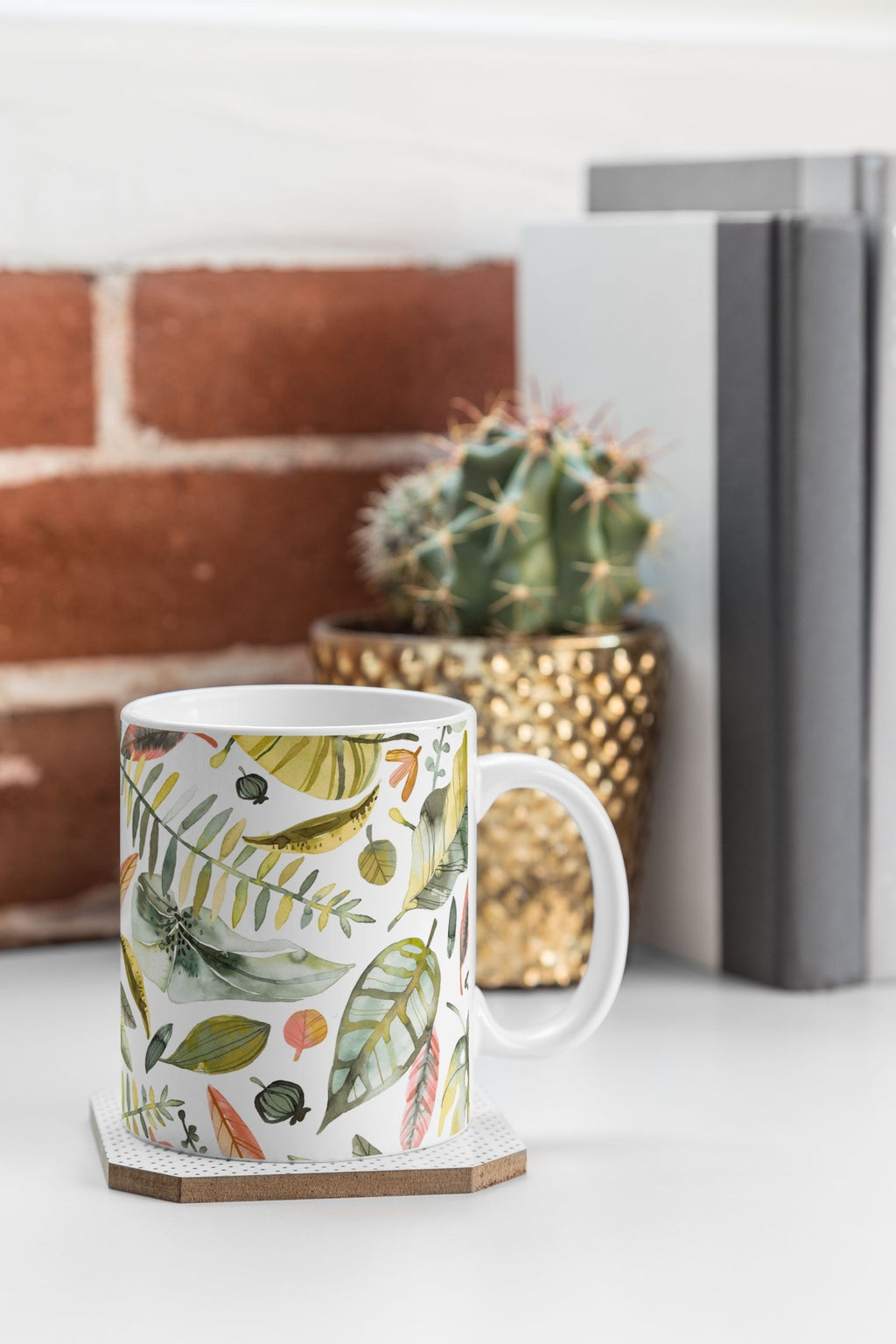 Ninola Design Botanic Retreat Tropical Jungle Leaves Botanical Green Orange Coffee Mug