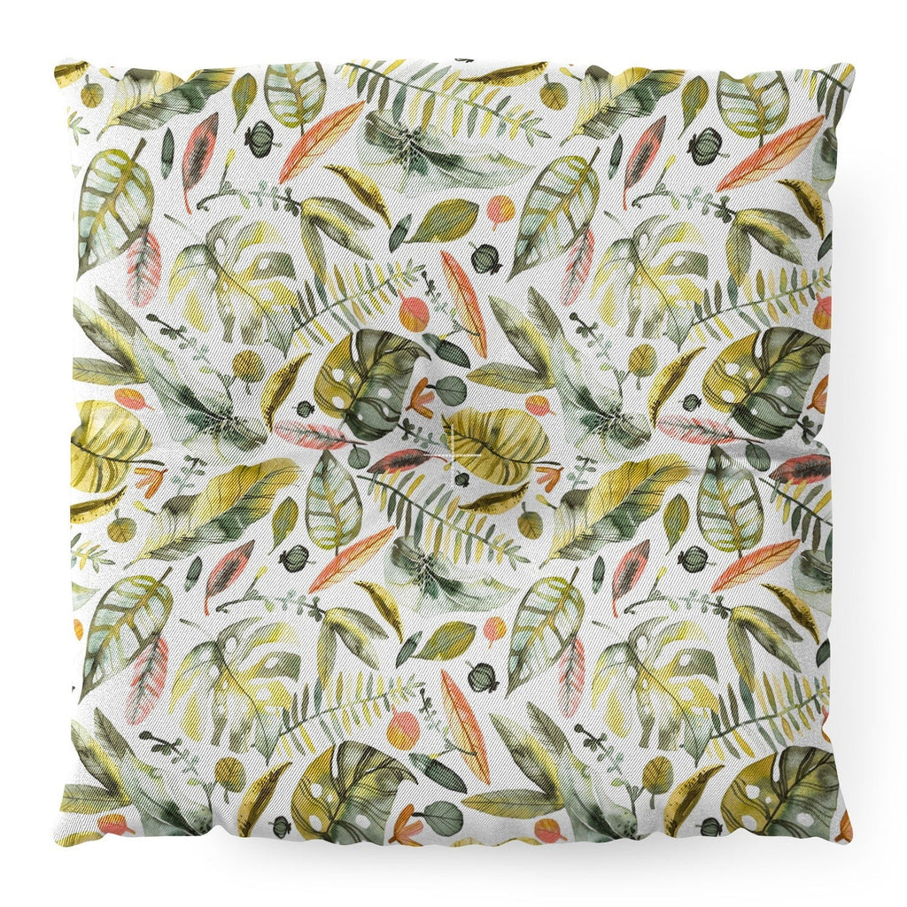 Ninola Design Botanic Retreat Tropical Jungle Leaves Botanical Green Orange Floor Pillow Square