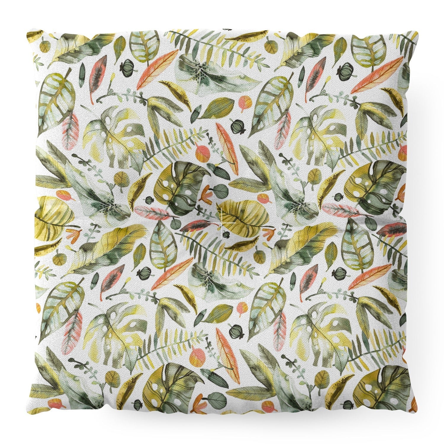 Ninola Design Botanic Retreat Tropical Jungle Leaves Botanical Green Orange Floor Pillow Square