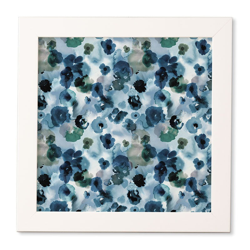 Ninola Design Botanic Retreat Ombre Abstract Watercolor Flowers Blue Navy Framed Wall Art