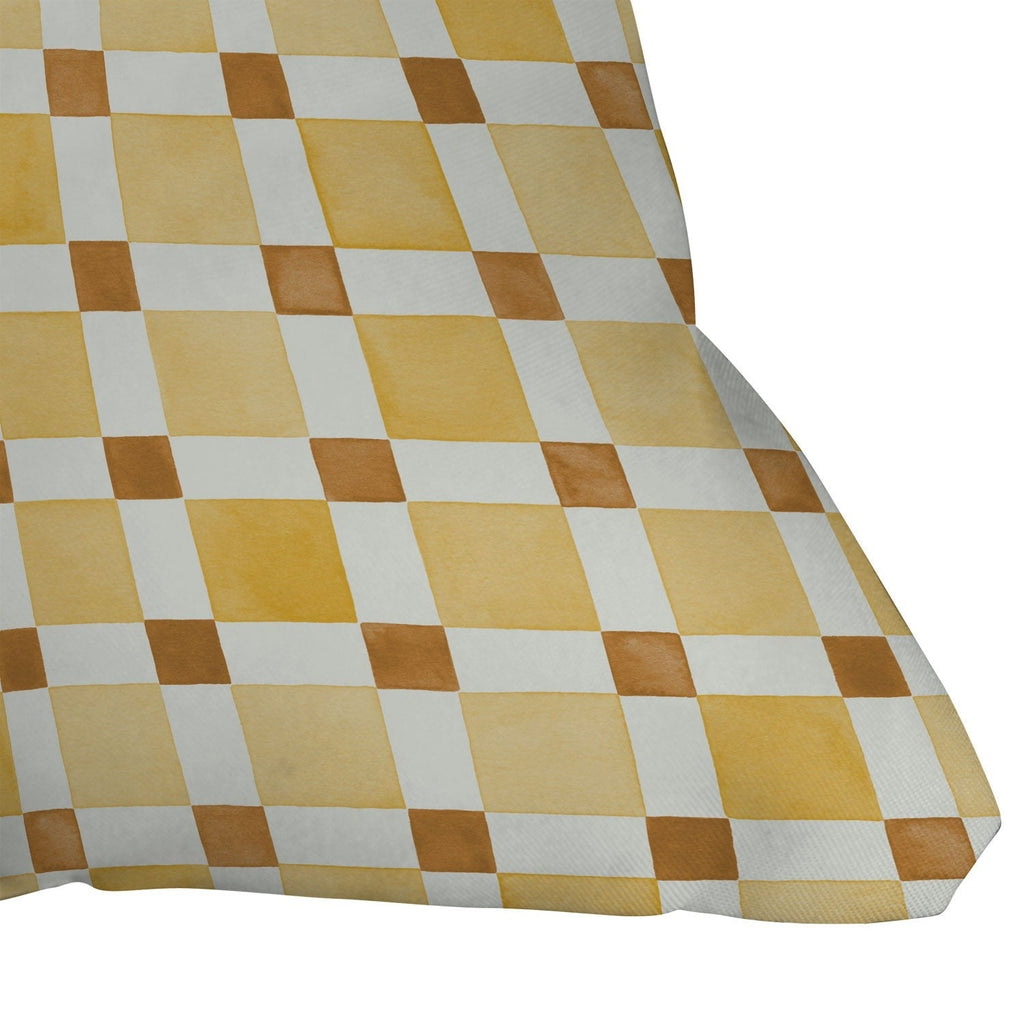 Ninola Design Everyday Artifact Checker Mosaic Tiles Geometry Yellow Outdoor Throw Pillow