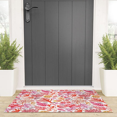 Ninola Design Botanic Retreat Coral Reef Crab Lobster Red Welcome Mat