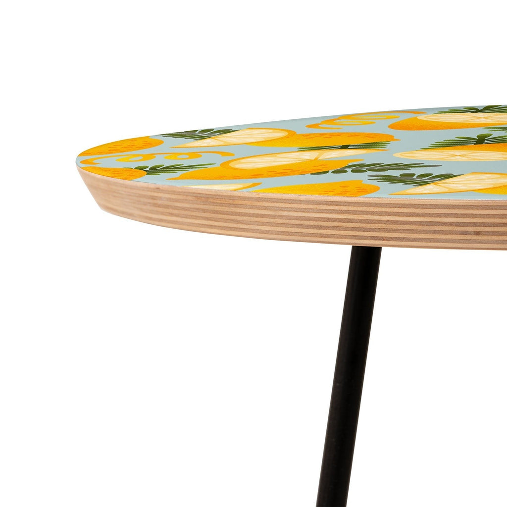 Jessica Molina Lemon Pattern on Sky Blue Round Side Table