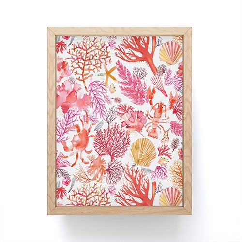 Ninola Design Botanic Retreat Coral Reef Crab Lobster Red Framed Mini Art Print