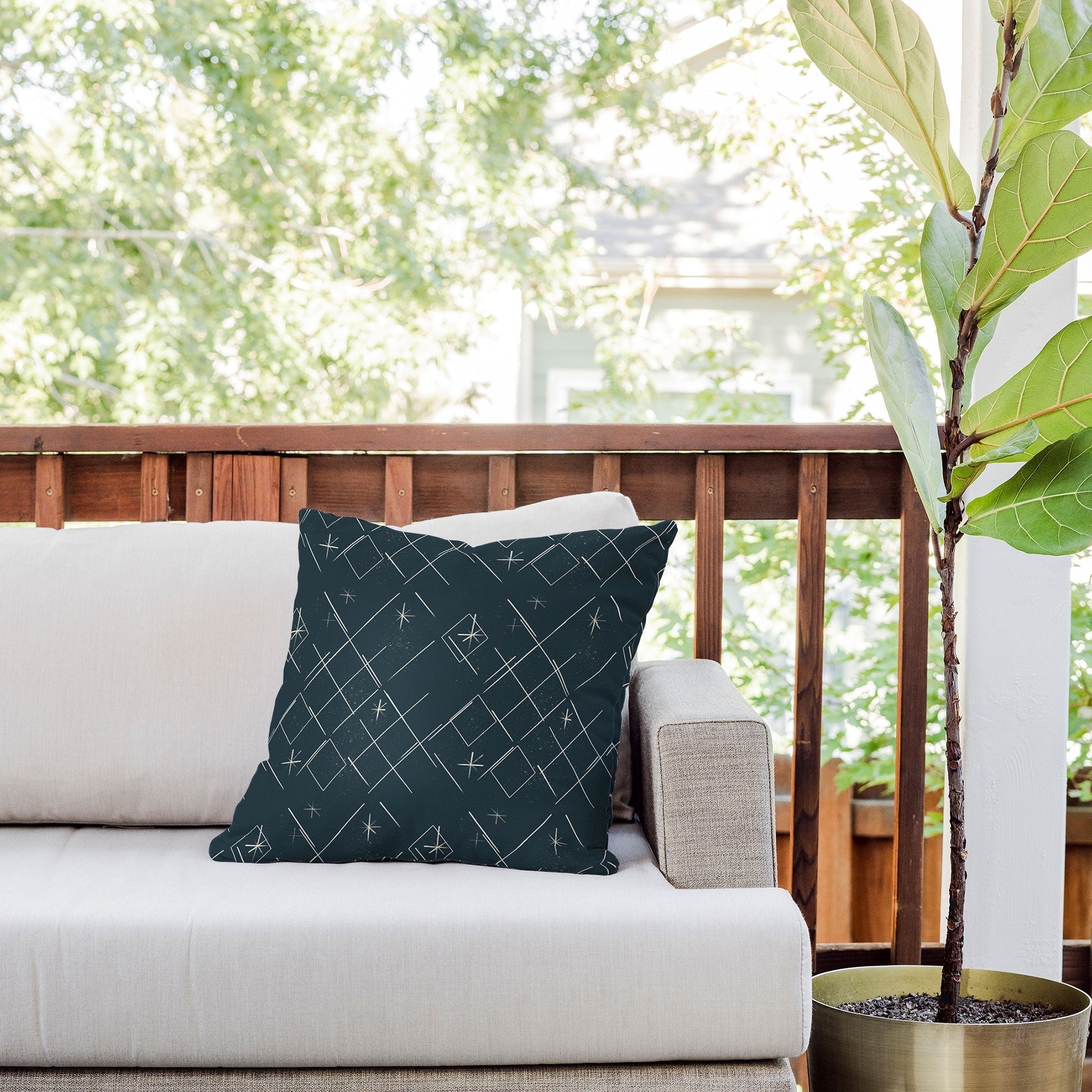Little Om Starry Web navy Outdoor Throw Pillow