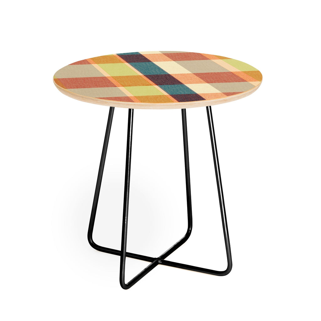 Marta Barragan Camarasa Retro Picnic Plaid Warm Tones Round Side Table