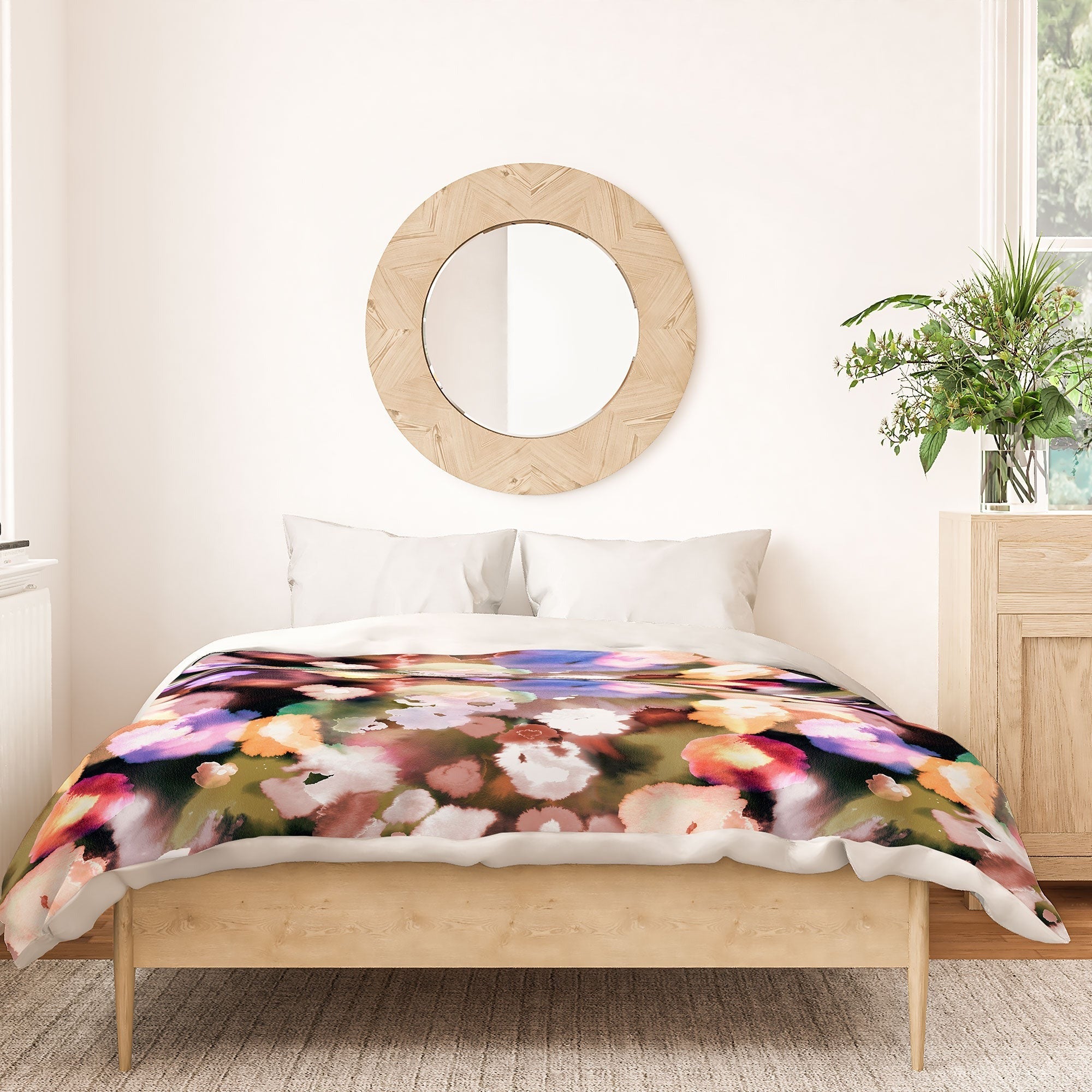 Ninola Design Botanic Retreat Ombre Abstract Watercolor Flowers Pink gold Duvet Cover