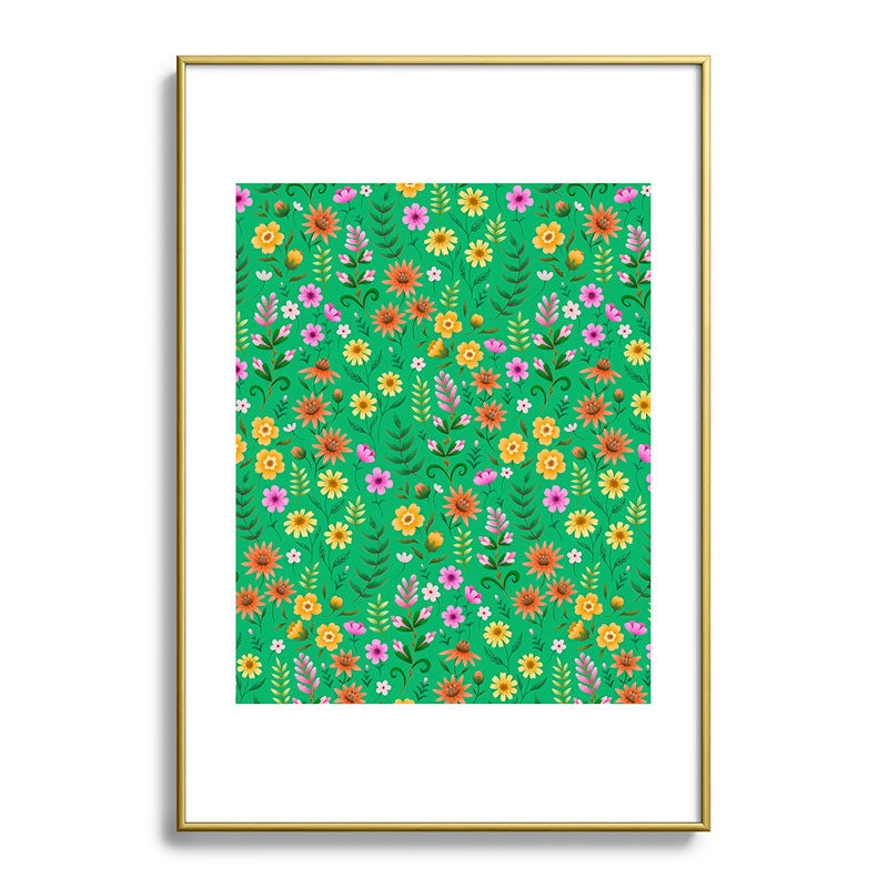 Pimlada Phuapradit Ditsy Spring Floral Green Metal Framed Art Print