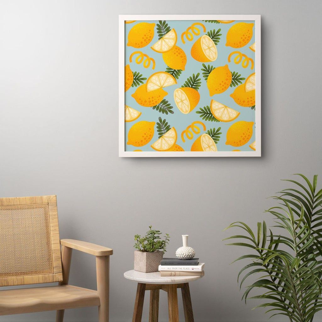 Jessica Molina Lemon Pattern on Sky Blue Framed Wall Art