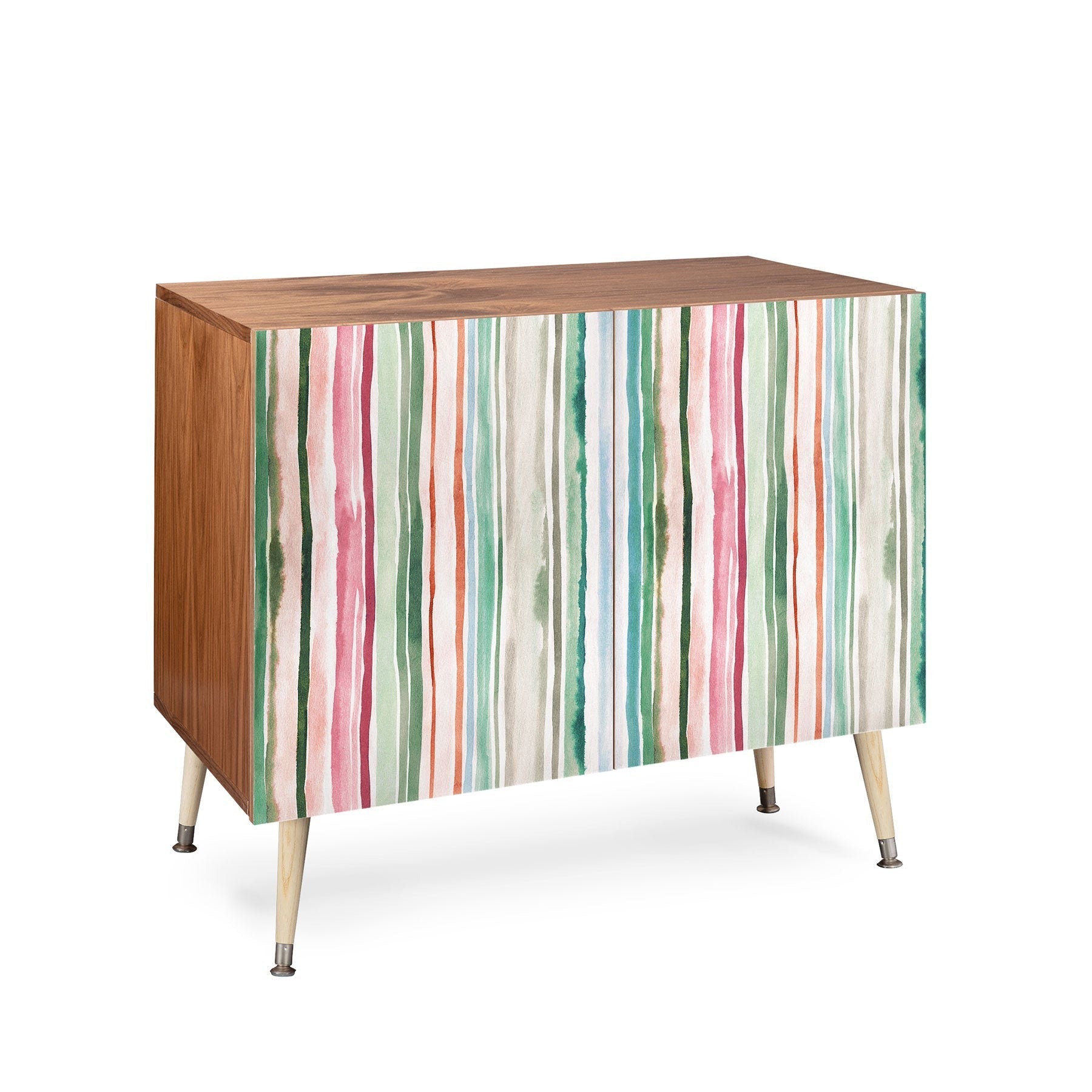 Ninola Design Botanic Retreat Watercolor Stripes Green Orange Red Credenza