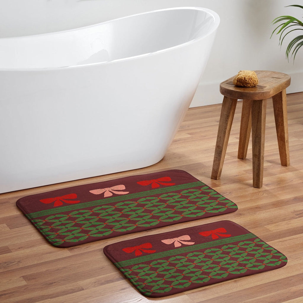 Mirimo Bows and Christmas Greens Memory Foam Bath Mat