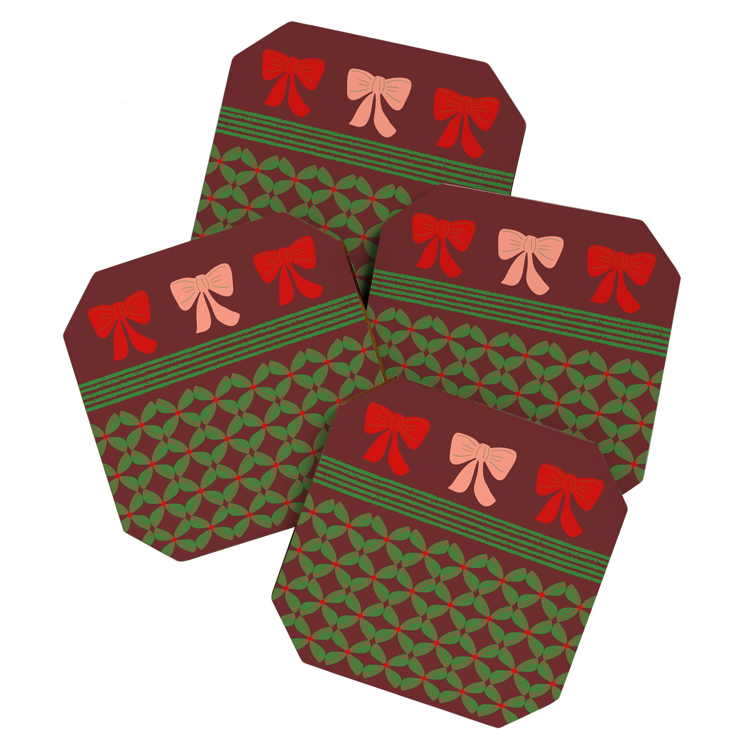 Mirimo Bows and Christmas Greens Coaster Set