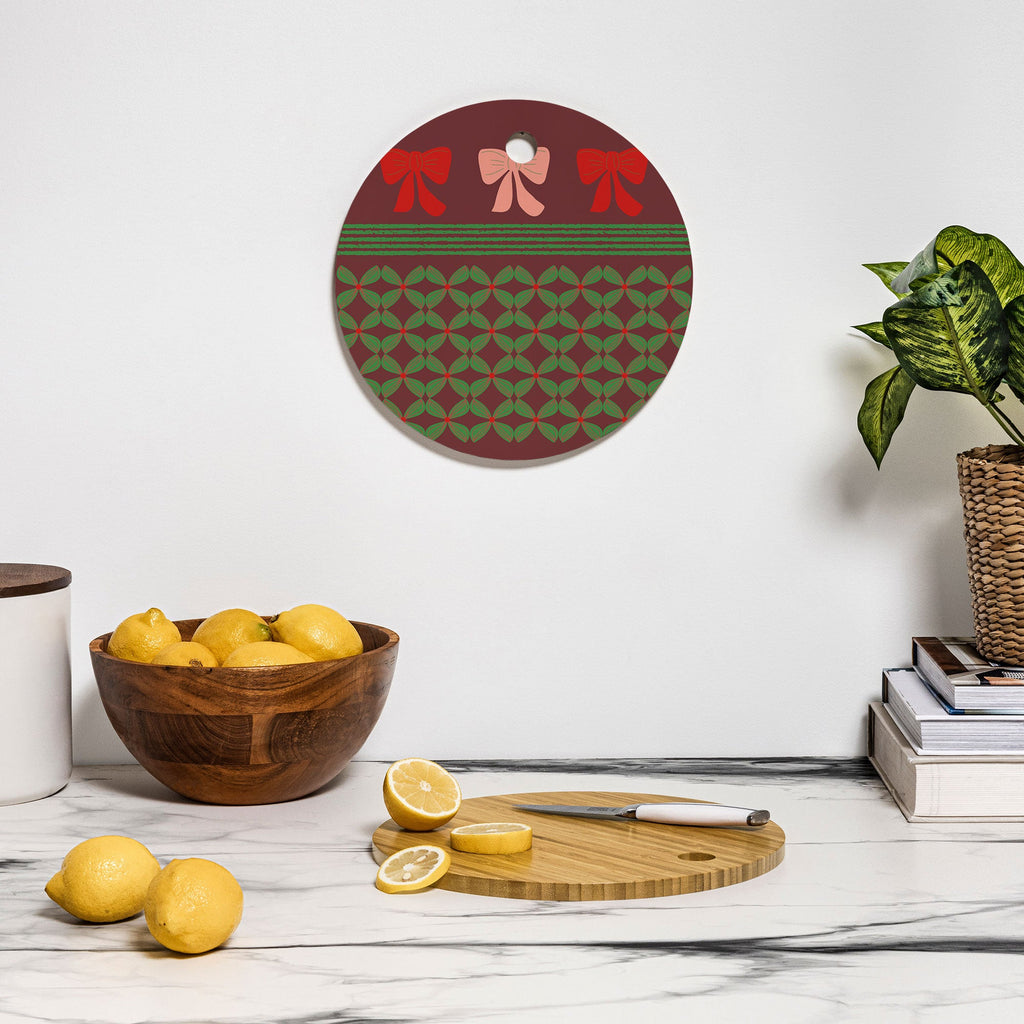 Mirimo Bows and Christmas Greens Cutting Board Round