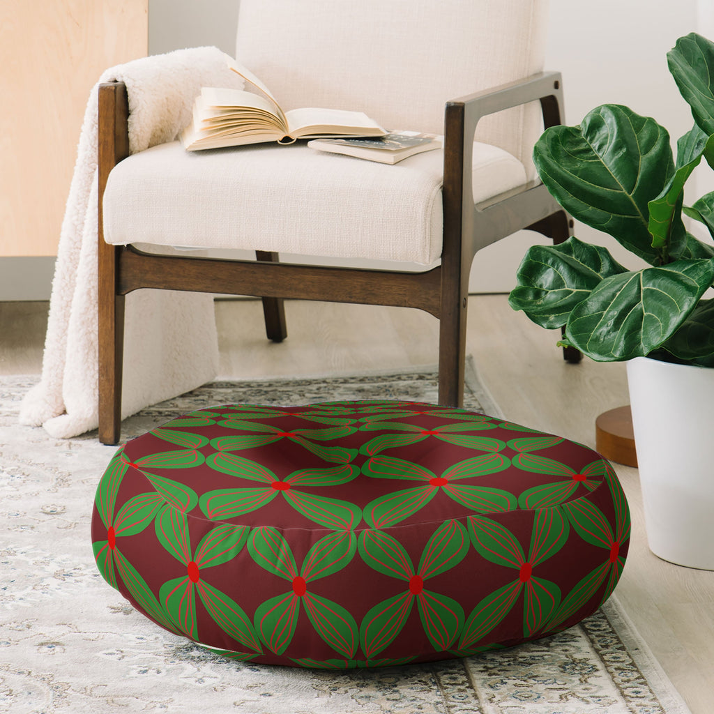 Mirimo Bows and Christmas Greens Floor Pillow Round
