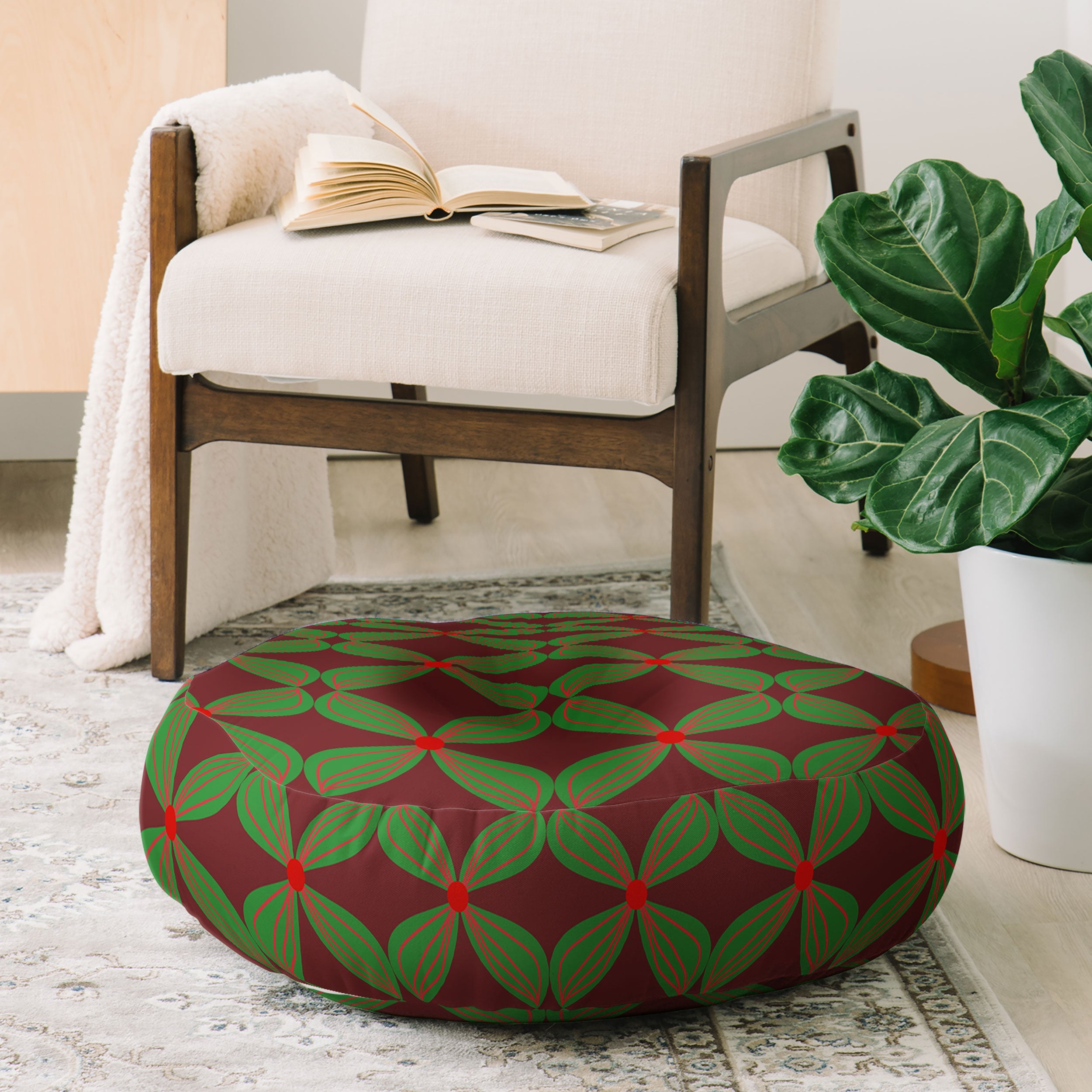 Mirimo Bows and Christmas Greens Floor Pillow Round
