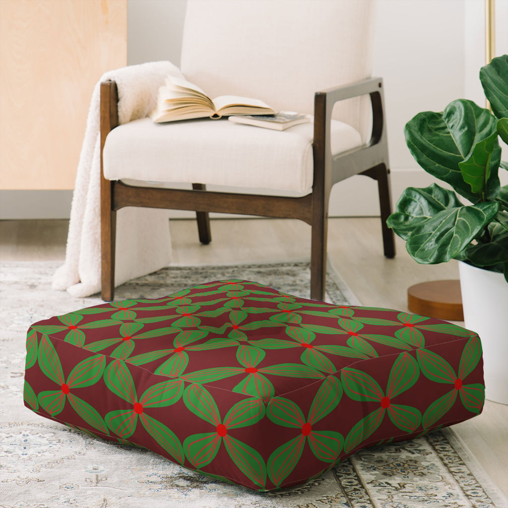 Mirimo Bows and Christmas Greens Floor Pillow Square