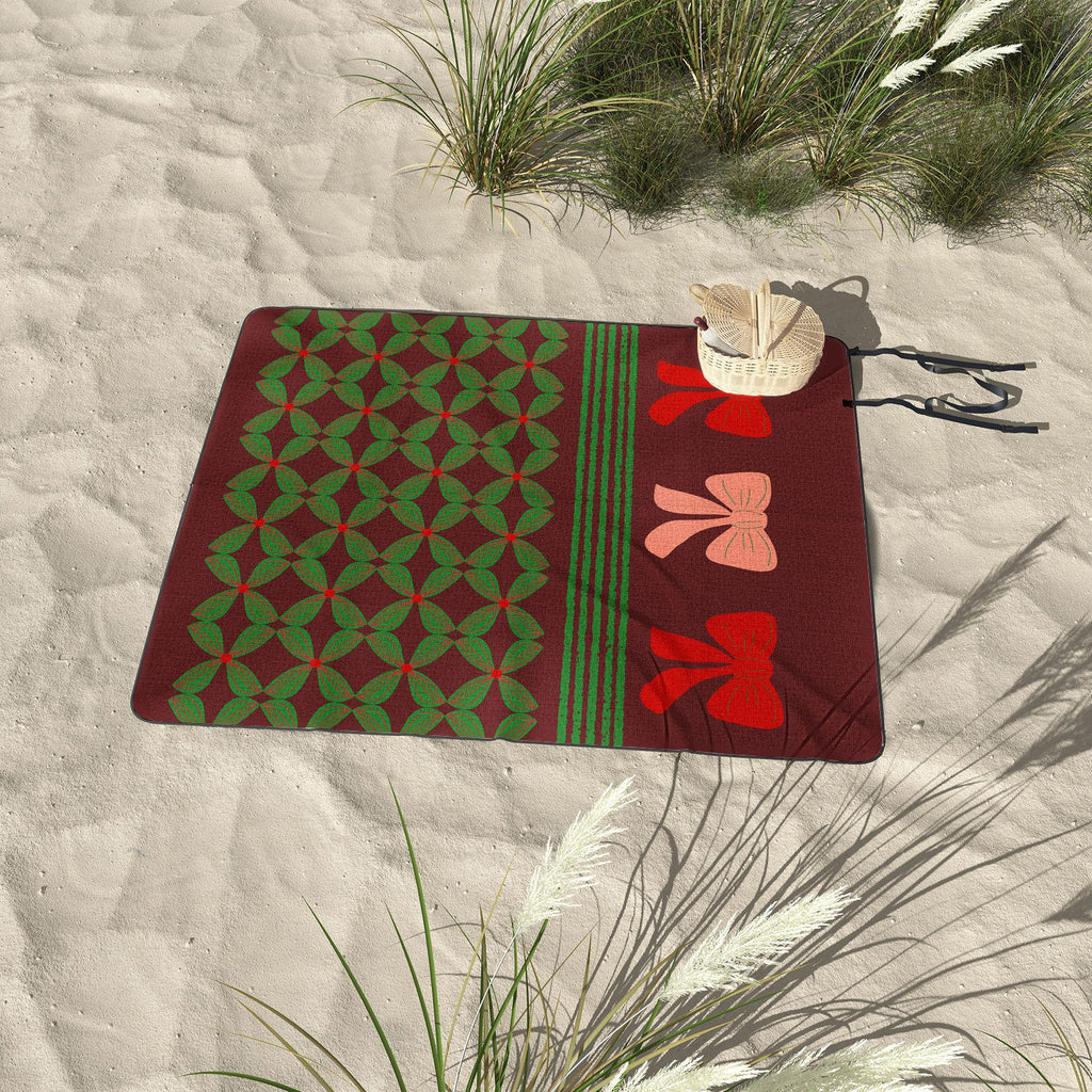 Mirimo Bows and Christmas Greens Picnic Blanket
