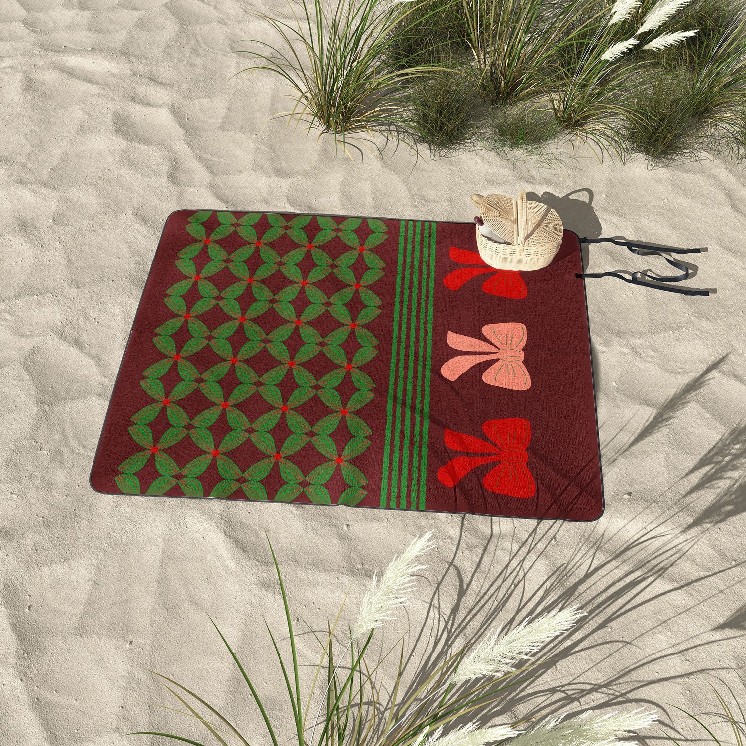 Mirimo Bows and Christmas Greens Picnic Blanket