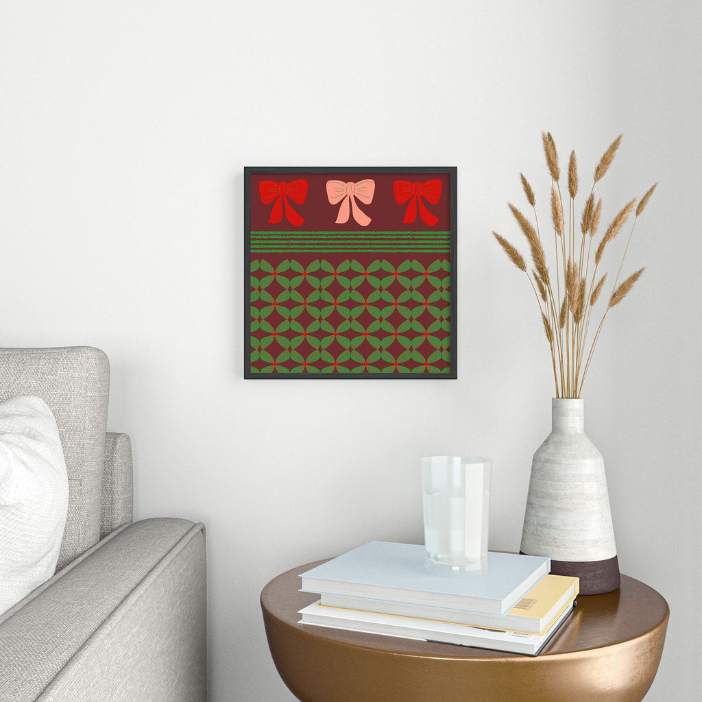 Mirimo Bows and Christmas Greens Square Metal Framed Art Print