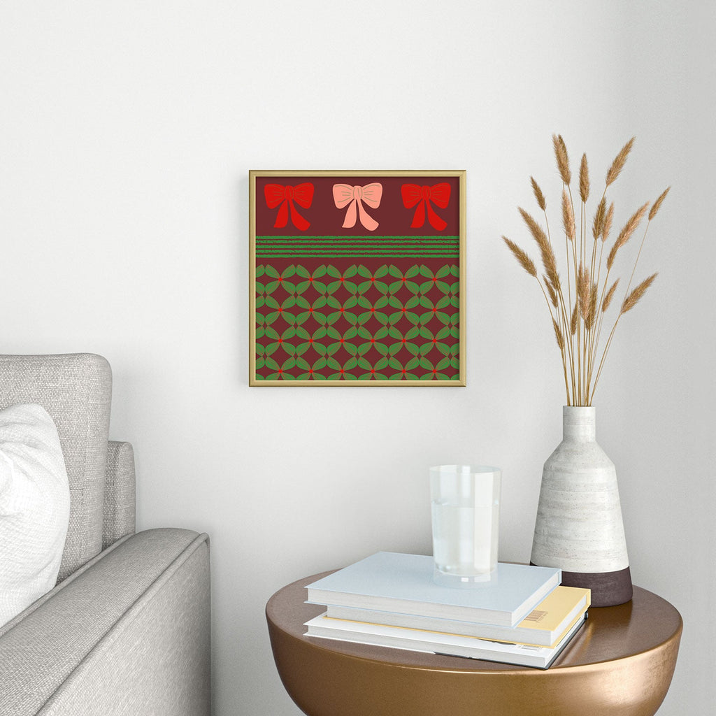 Mirimo Bows and Christmas Greens Square Metal Framed Art Print