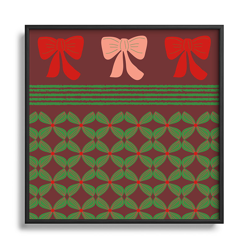 Mirimo Bows and Christmas Greens Square Metal Framed Art Print