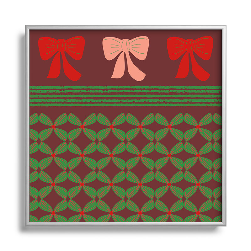 Mirimo Bows and Christmas Greens Square Metal Framed Art Print