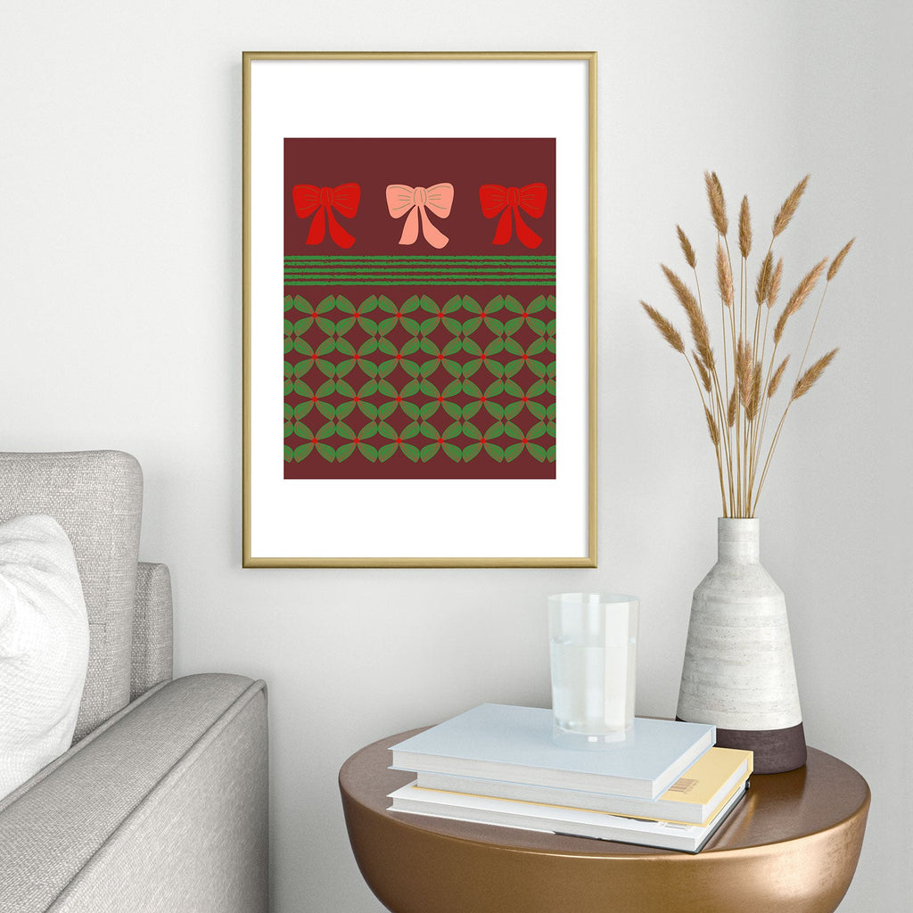 Mirimo Bows and Christmas Greens Metal Framed Art Print
