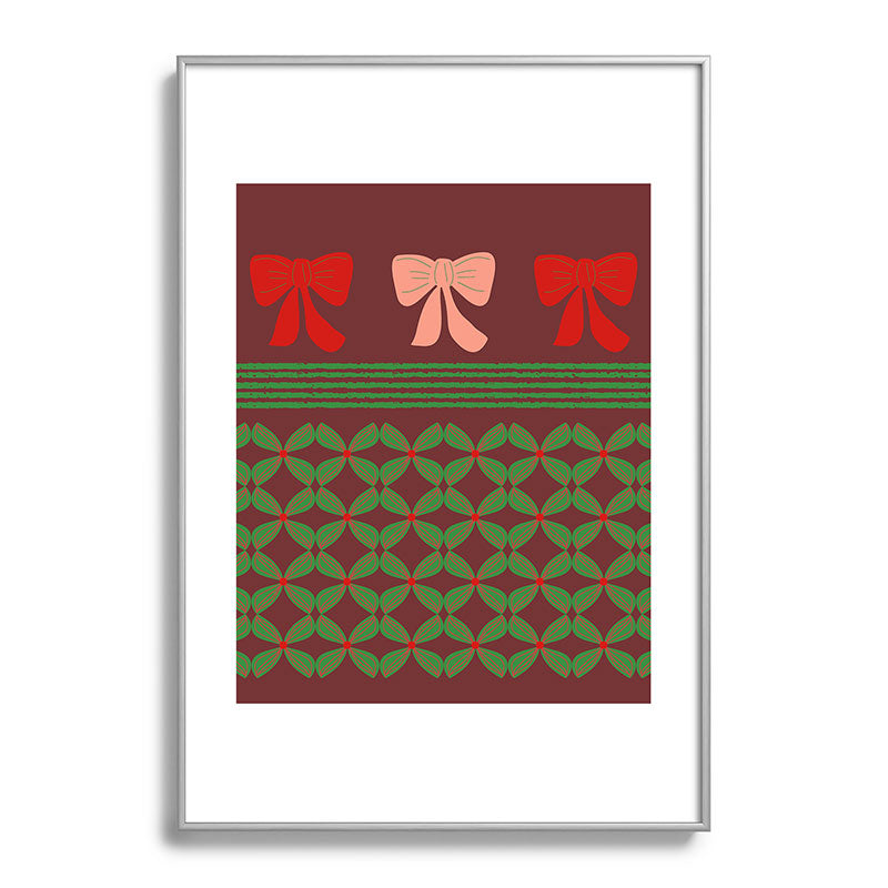 Mirimo Bows and Christmas Greens Metal Framed Art Print