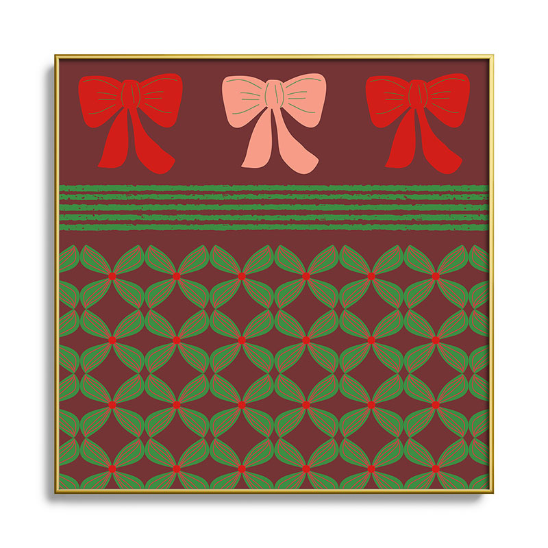 Mirimo Bows and Christmas Greens Square Metal Framed Art Print