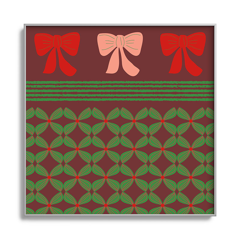 Mirimo Bows and Christmas Greens Square Metal Framed Art Print