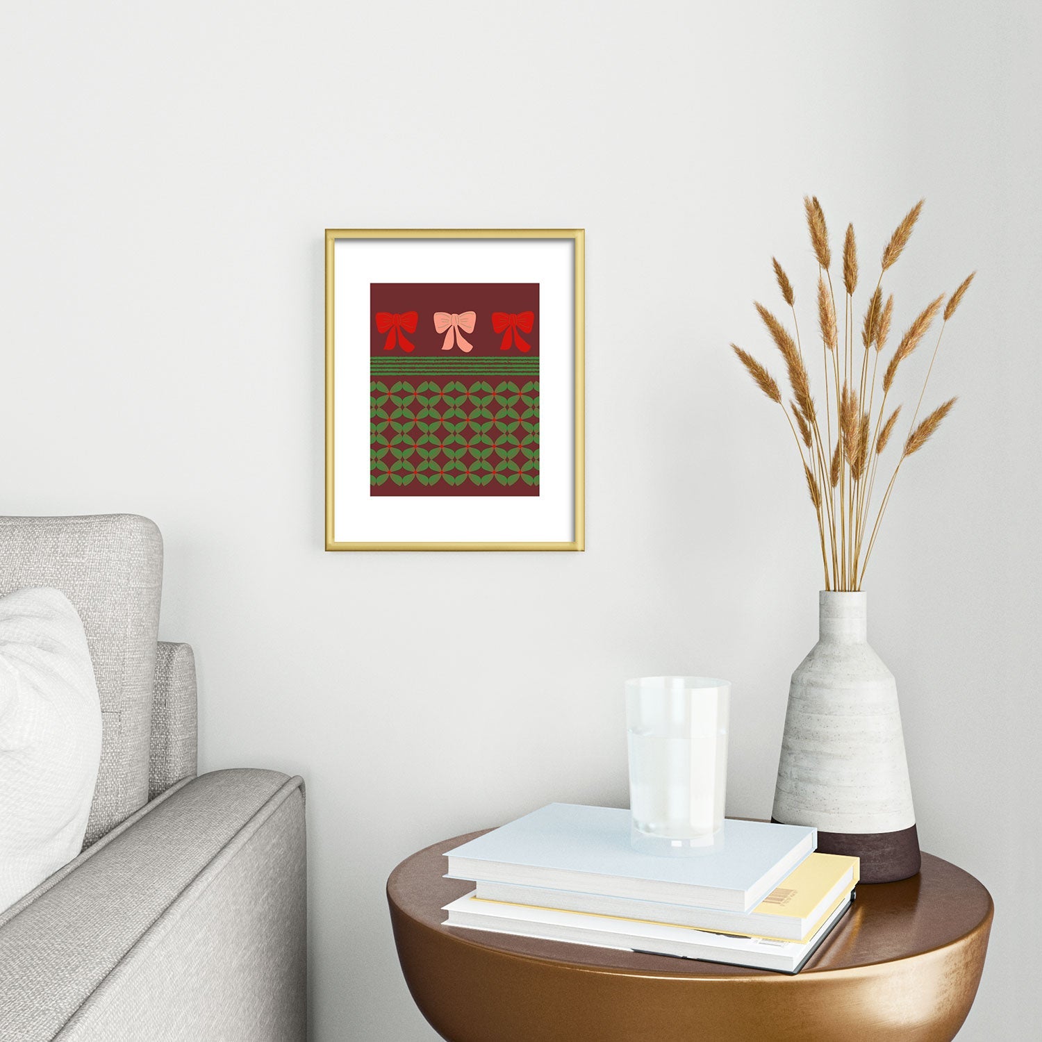 Mirimo Bows and Christmas Greens Metal Framed Art Print