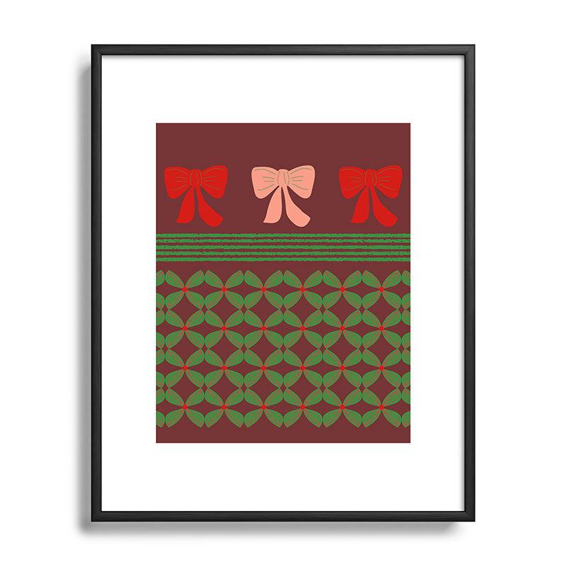 Mirimo Bows and Christmas Greens Metal Framed Art Print