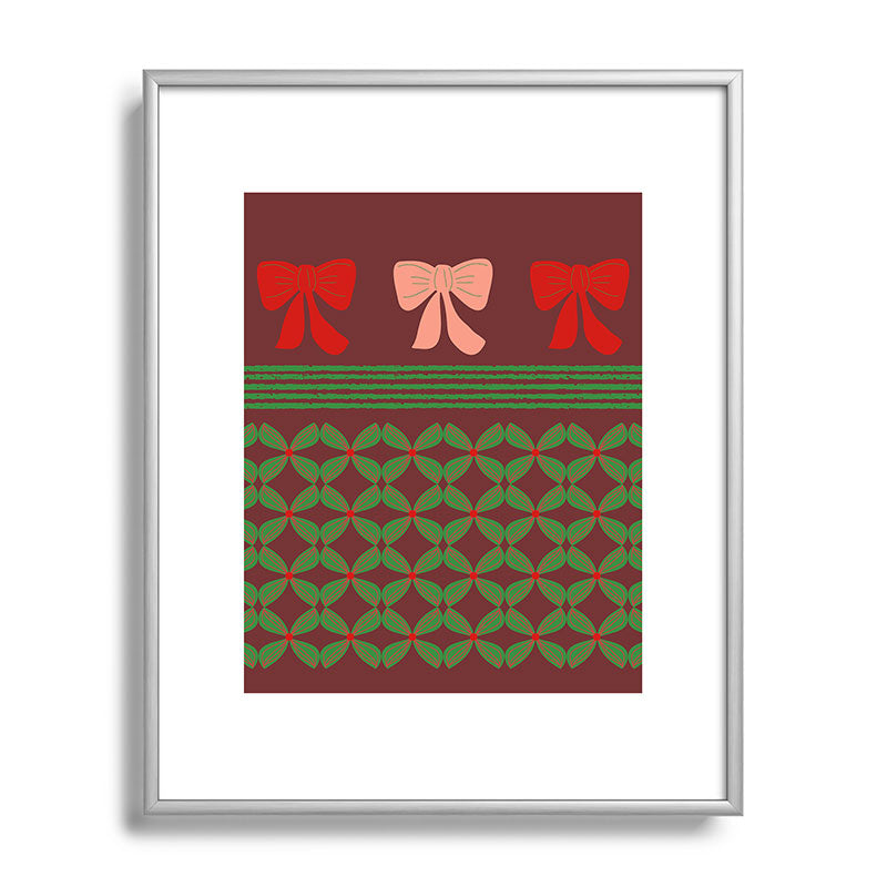 Mirimo Bows and Christmas Greens Metal Framed Art Print