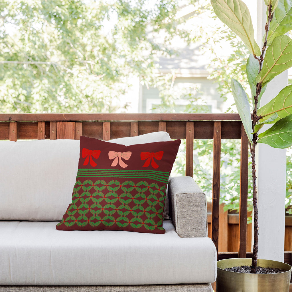 Mirimo Bows and Christmas Greens Outdoor Throw Pillow