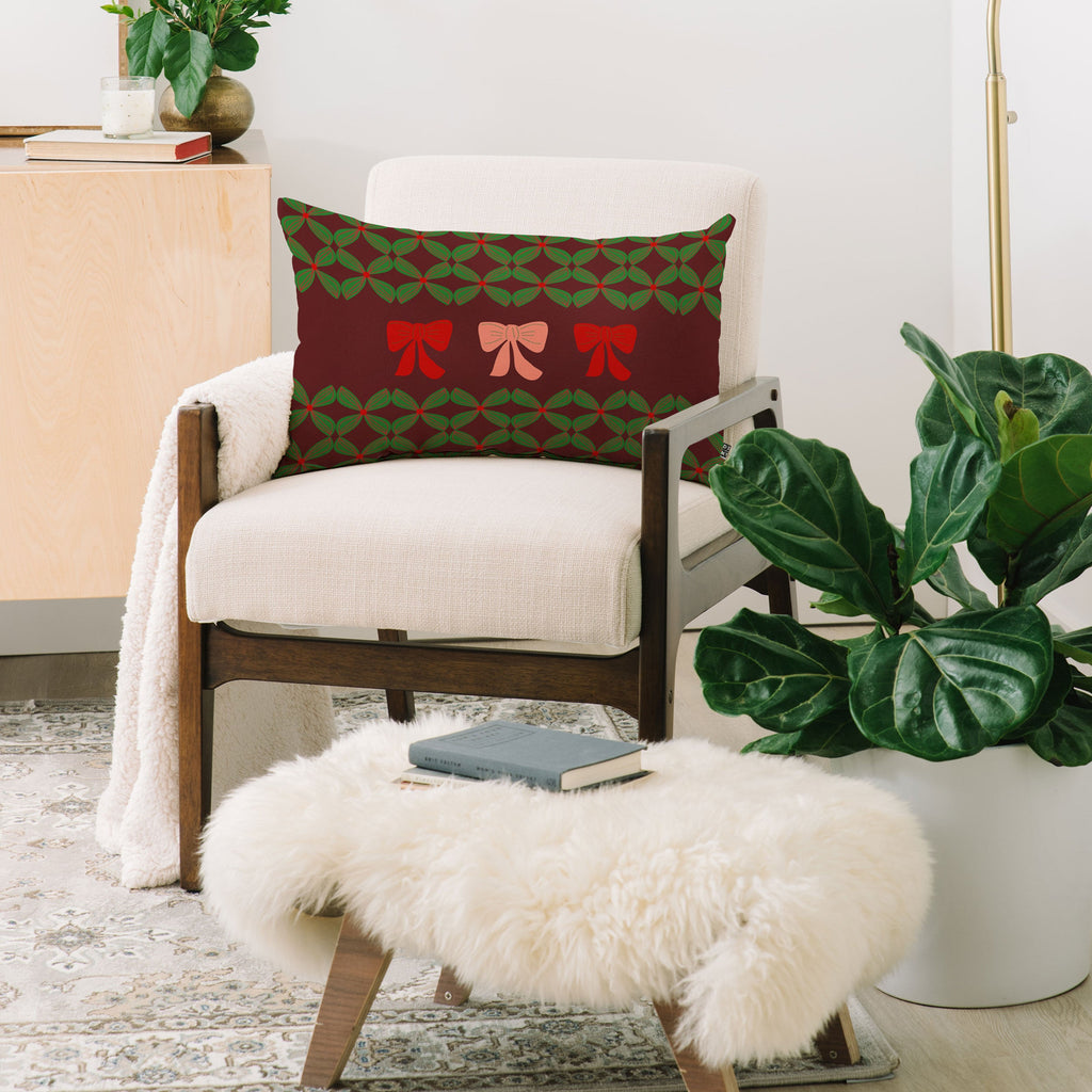 Mirimo Bows and Christmas Greens Oblong Throw Pillow