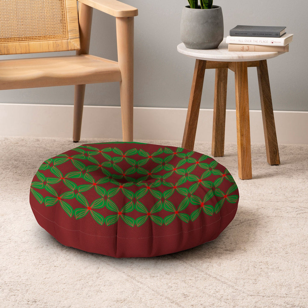 Mirimo Bows and Christmas Greens Floor Pillow Round