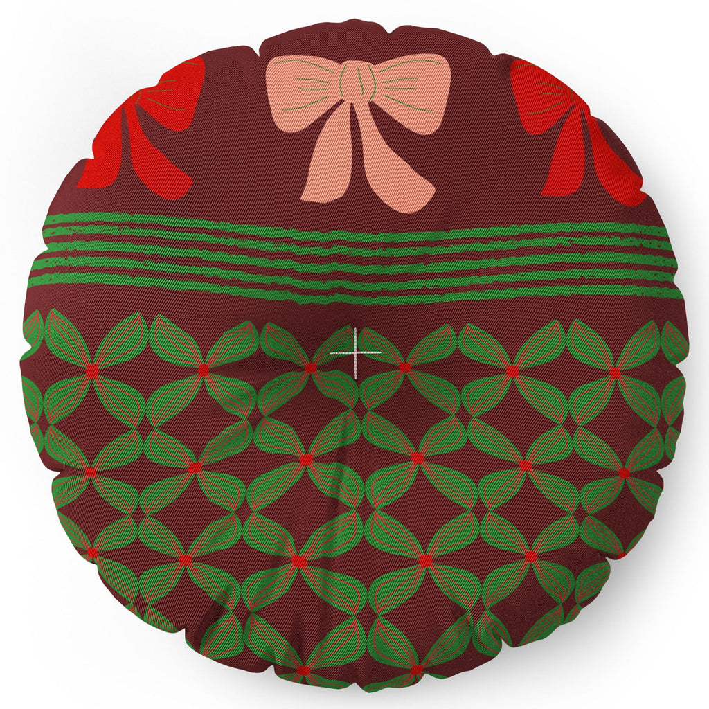 Mirimo Bows and Christmas Greens Floor Pillow Round