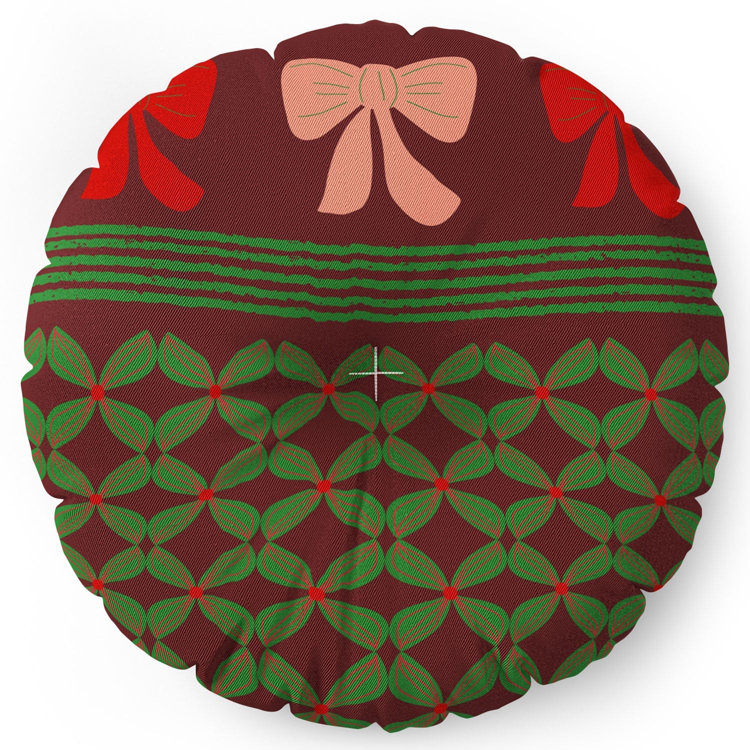 Mirimo Bows and Christmas Greens Floor Pillow Round
