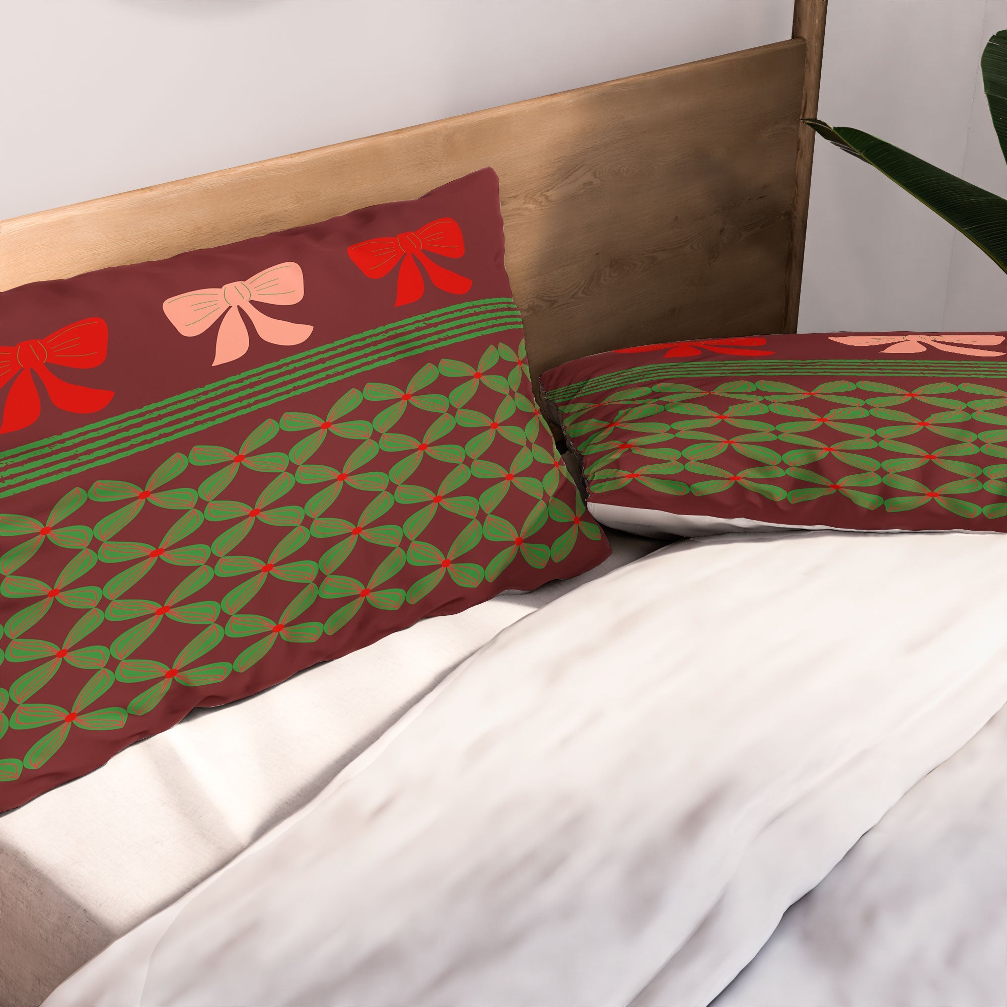 Mirimo Bows and Christmas Greens Pillow Shams